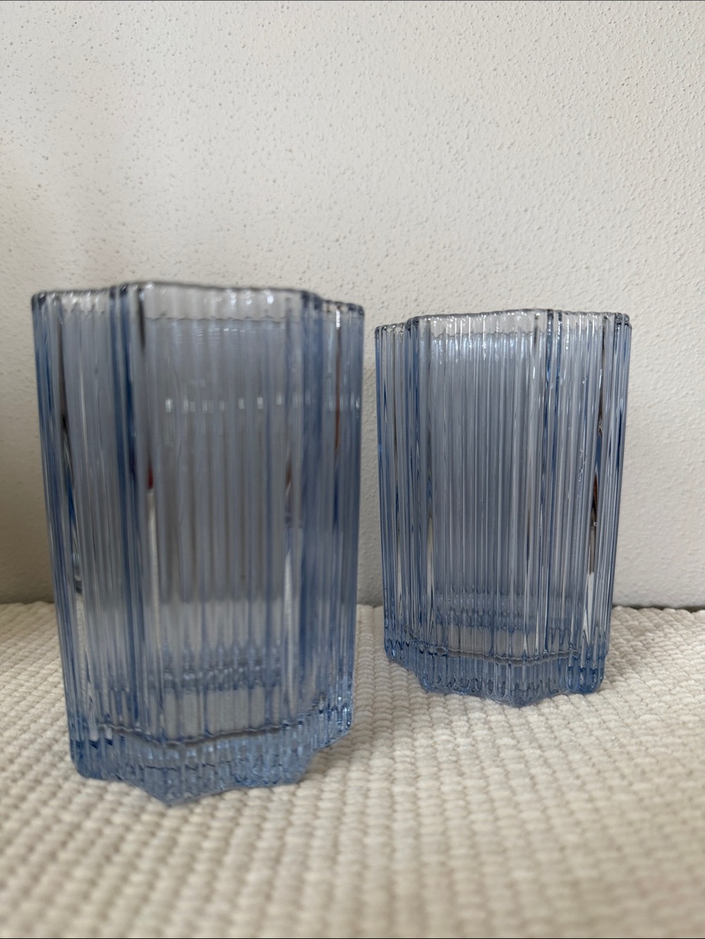 Glass Hause Co. Set of 2 Blue Ribbed Flower Glass Tumblers (12oz) Set of 2